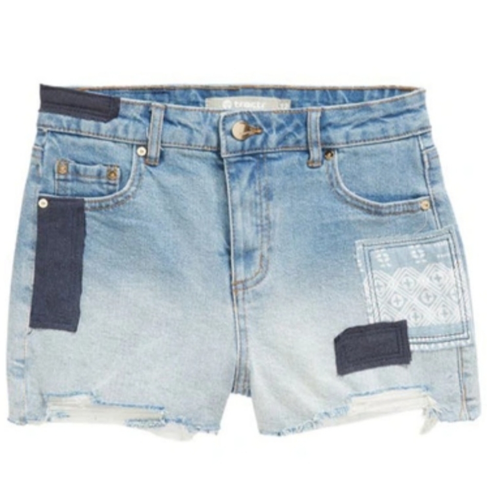 Tractr Blue Denim Patchwork Shorts